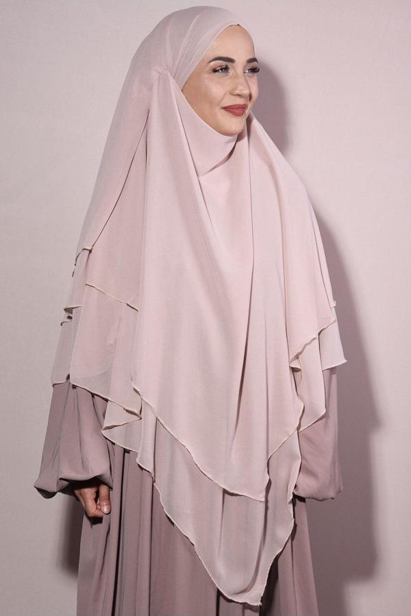 Nowa Scarf Sufle Khimar Tesettür Peçeli Üç Katlı Şifon Şal Somon - Image 1