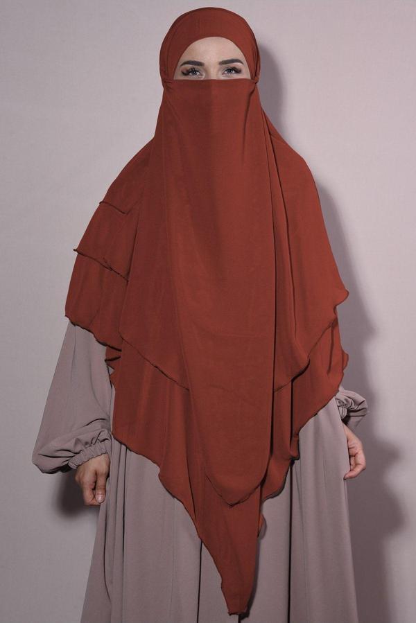 Nowa Scarf Sufle Khimar Tesettür Peçeli Üç Katlı Şifon Şal Kiremit - Image 1