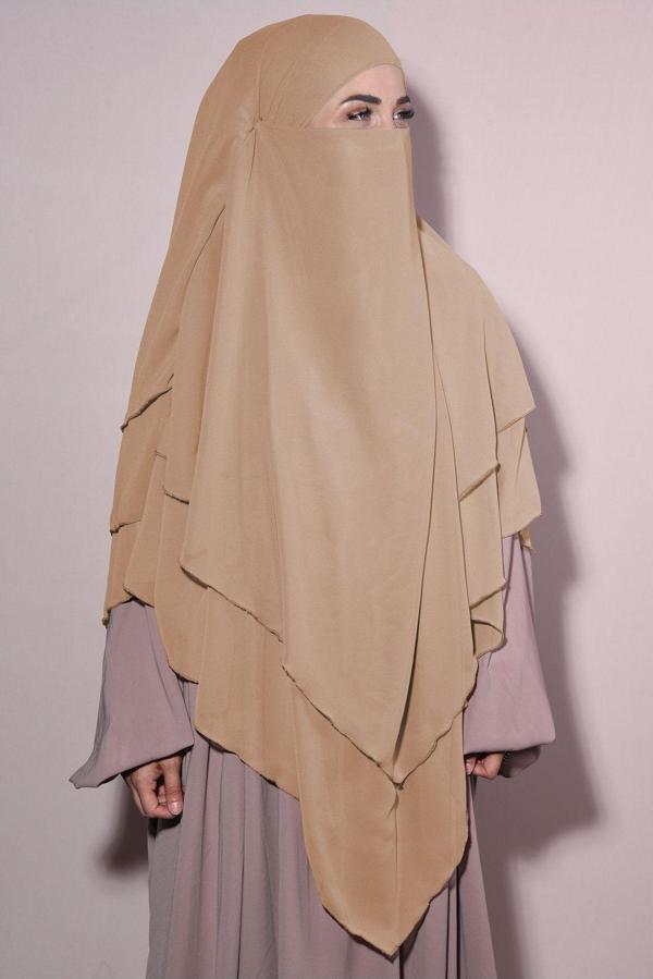 Nowa Scarf Sufle Khimar Tesettür Peçeli Şifon Şal Karamel - Image 1