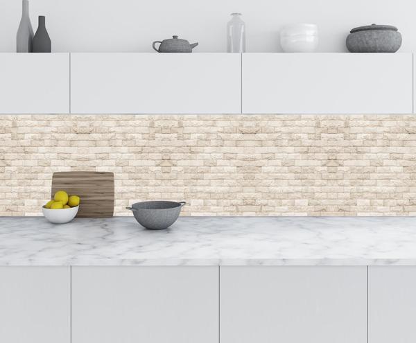 Mutfak Tezgah Arası Folyo Fayans Kaplama Folyosu Krem Beyaz Tuğla Duvar 60x200 CM - Image 1