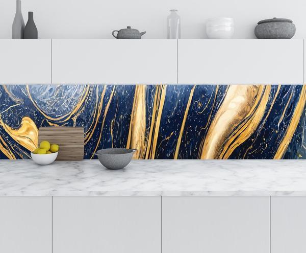 Mutfak Tezgah Arası Folyo Fayans Kaplama Folyosu Lüks Mavi Altın 60x200 CM - Image 1