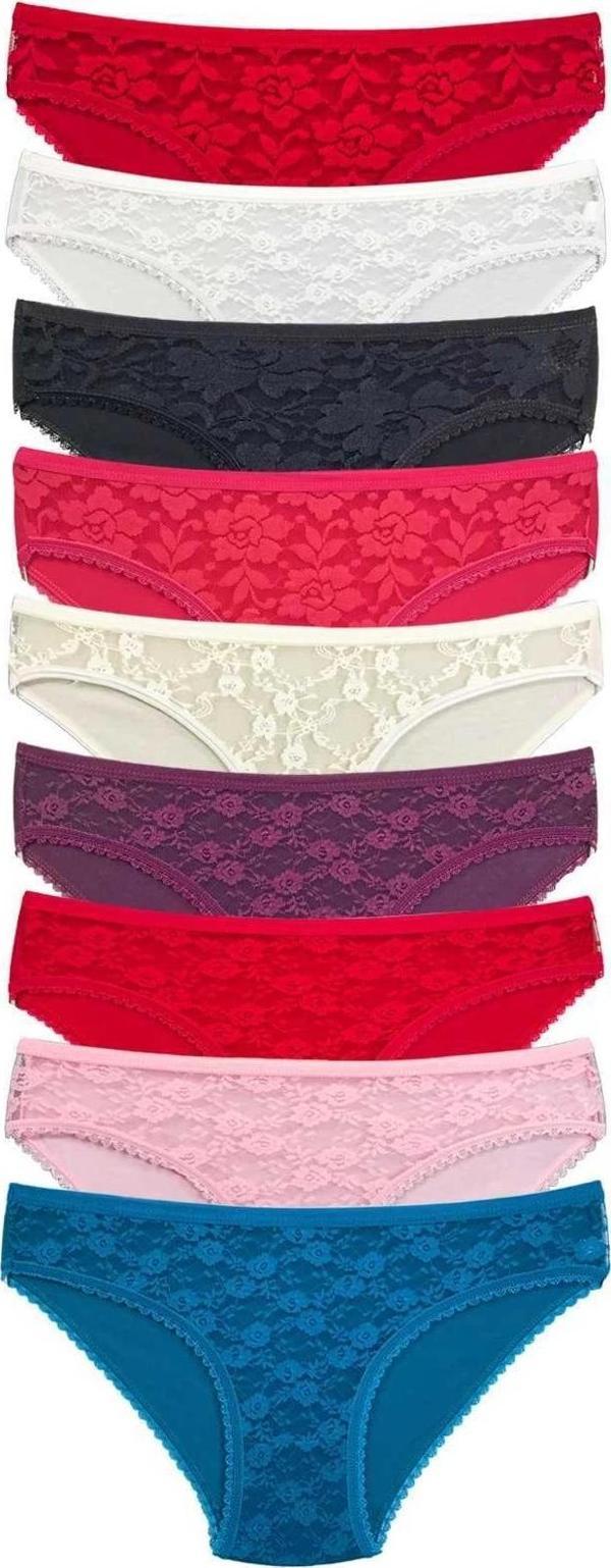 9 Adet Önü Dantelli Transparan Kadın Slip Külot S119 - Image 1