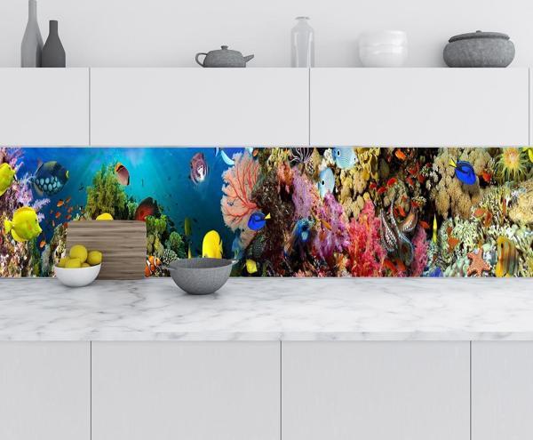 Mutfak Tezgah Arası Folyo Fayans Kaplama Folyosu Deniz Mercanları 60x500 CM - Image 1