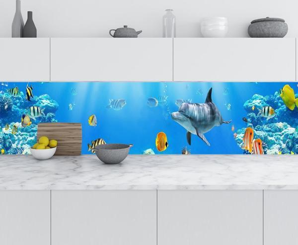 Mutfak Tezgah Arası Folyo Fayans Kaplama Folyosu Denizaltı Balıklar 60x400 CM - Image 1