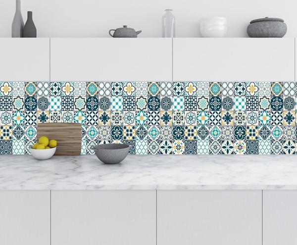 Mutfak Tezgah Arası Folyo Fayans Kaplama Folyosu Lizbon Geometrik Karo 60x500 CM - Image 1