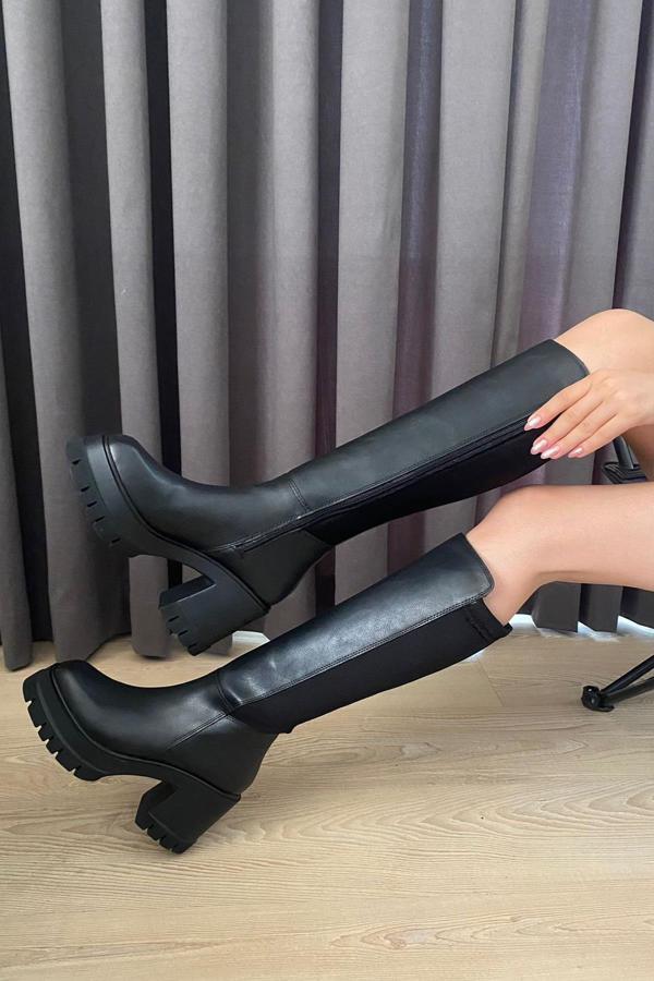 Preshley Kadın Enpar Siyah Arka Arka Kısıım Dalgıç Kumaş 8 Cm Platfom Topuklu Çizme - Image 1
