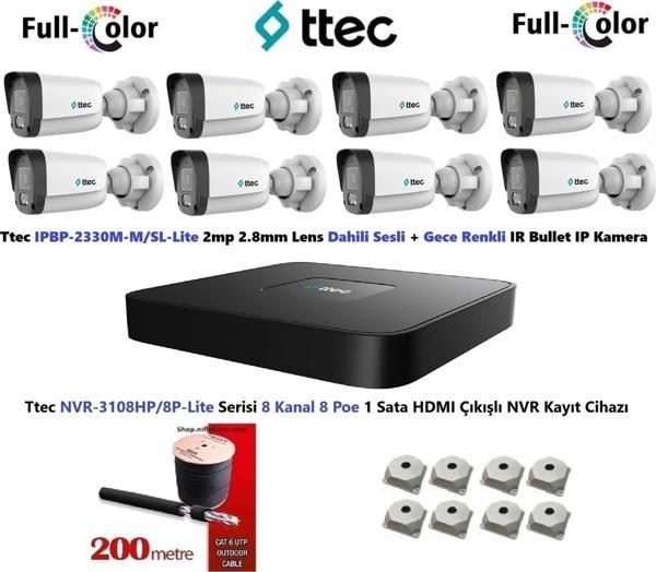 Ttec 2mp Dahili Sesli Ve Gece Renkli 8 Kameralı 6TB Disk Tak Çalıştır Hazır IP Kamera Seti - Image 1