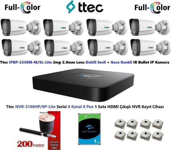 Ttec 2mp Dahili Sesli Ve Gece Renkli 8 Kameralı 1TB Disk Tak Çalıştır Hazır IP Kamera Seti - Image 1
