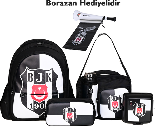 Beşiktaş BJK Lisanslı 5'li Okul Seti (Sırt Çantası + Beslenme Çantası + Kalemlik + Matara + Yemek Kabı) – Borazan Hediyeli - Image 1