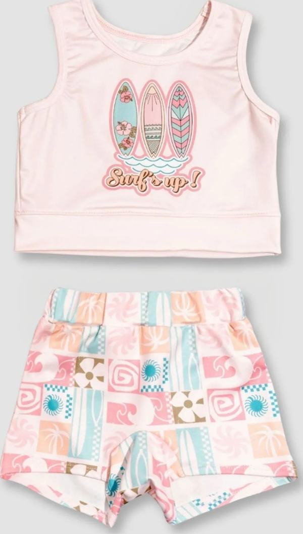 Kız Çocuk Surf Baskılı Crop Mayo Bikini Takım - Image 1