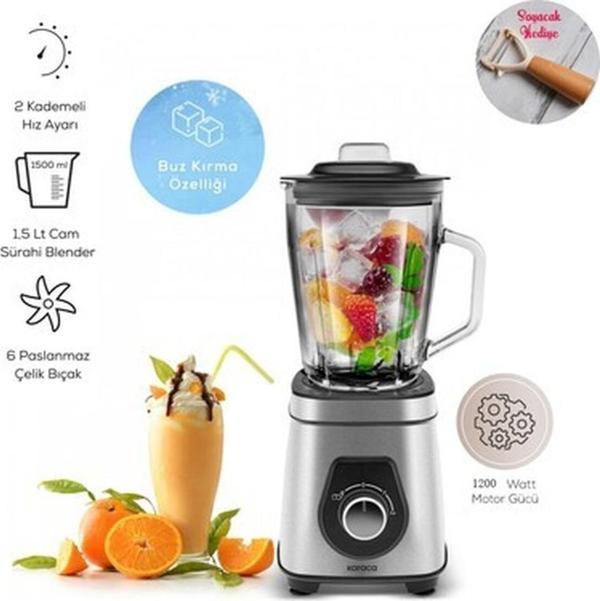 Karaca Smothiler, Milkshakeler, Sebze Suları Buz Kırıcı 1,5 Lt Cam Hazneli Smoothie Blender 1200WAAT Güç Inox Gövde - Image 1