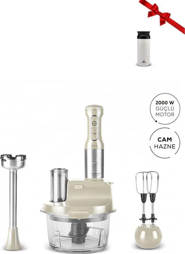 UltraPremium 2000W Cam Hazneli Mutfak Robotu Soft Cream - Inox Termos Hediyeli - Image 1