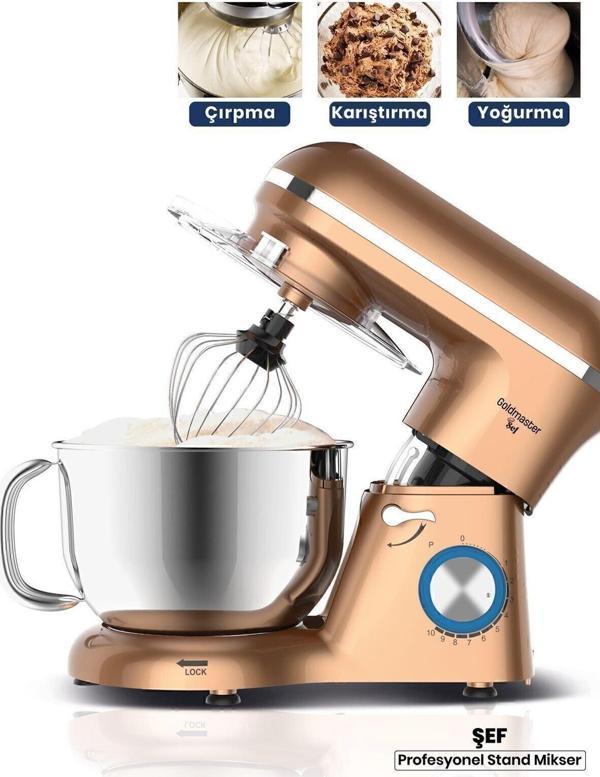 Şef Gold 5.5 Litre 10 Kademe Darbeli Hız Ayarlı Çırpma Karıştırma Yoğurma Stand Mikser Mutfak - Image 1