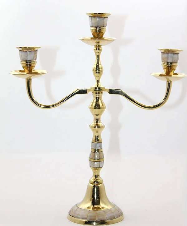 Pirinç Sedefli 3'lü Şamdan 19124 - Image 1