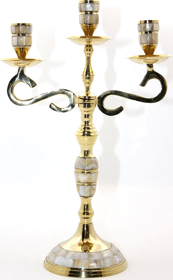 Pirinç Sedefli 3'lü Şamdan 18912 - Image 1
