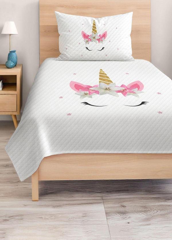 Realhomes Pamuklu Unicorn Desenli Tek Kişilik Çocuk Ve Genç Odası Pike Takımı Yatak Örtüsü - Image 1