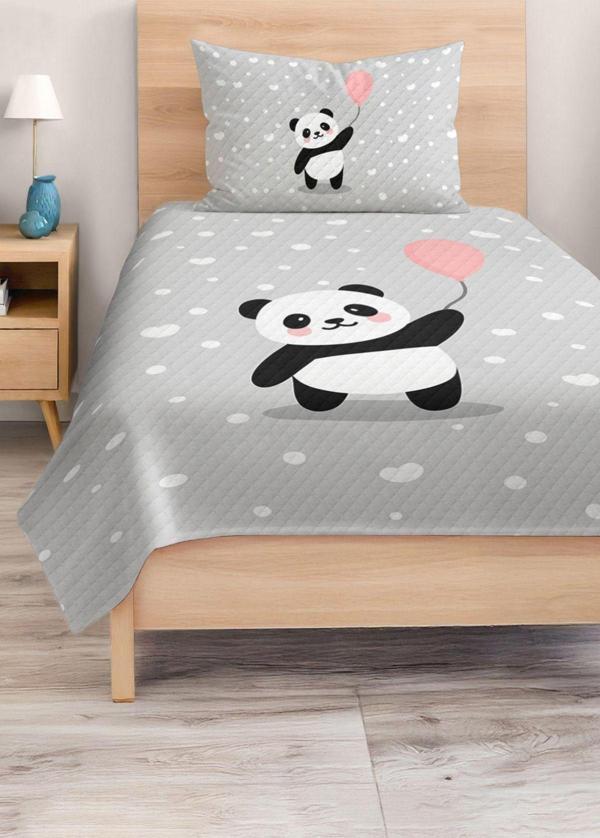 Realhomes Sevimli Panda Desenli Tek Kişilik Çocuk Ve Genç Odası Pike Takımı Yatak Örtüsü - Image 1