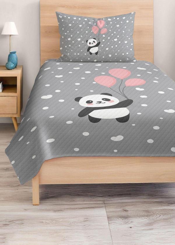 Realhomes Sevimli Panda Desenli Tek Kişilik Çocuk Ve Genç Odası Pike Takımı Yatak Örtüsü - Image 1