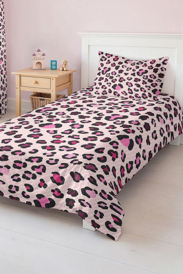 Realhomes Pembe Leopar Desenli Tek Kişilik Çocuk Ve Genç Odası Pike Takımı Yatak Örtüsü - Image 1