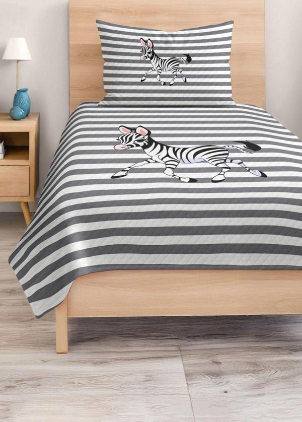 Realhomes Şeritli Zebra Desenli Çocuk Ve Genç Odası Pike Takımı Yatak Örtüsü - Image 1