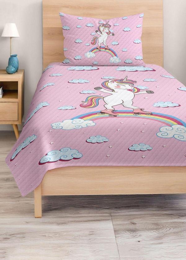 Realhomes Pembe Unicorn Desenli Tek Kişilik Çocuk Ve Genç Odası Pike Takımı - Image 1