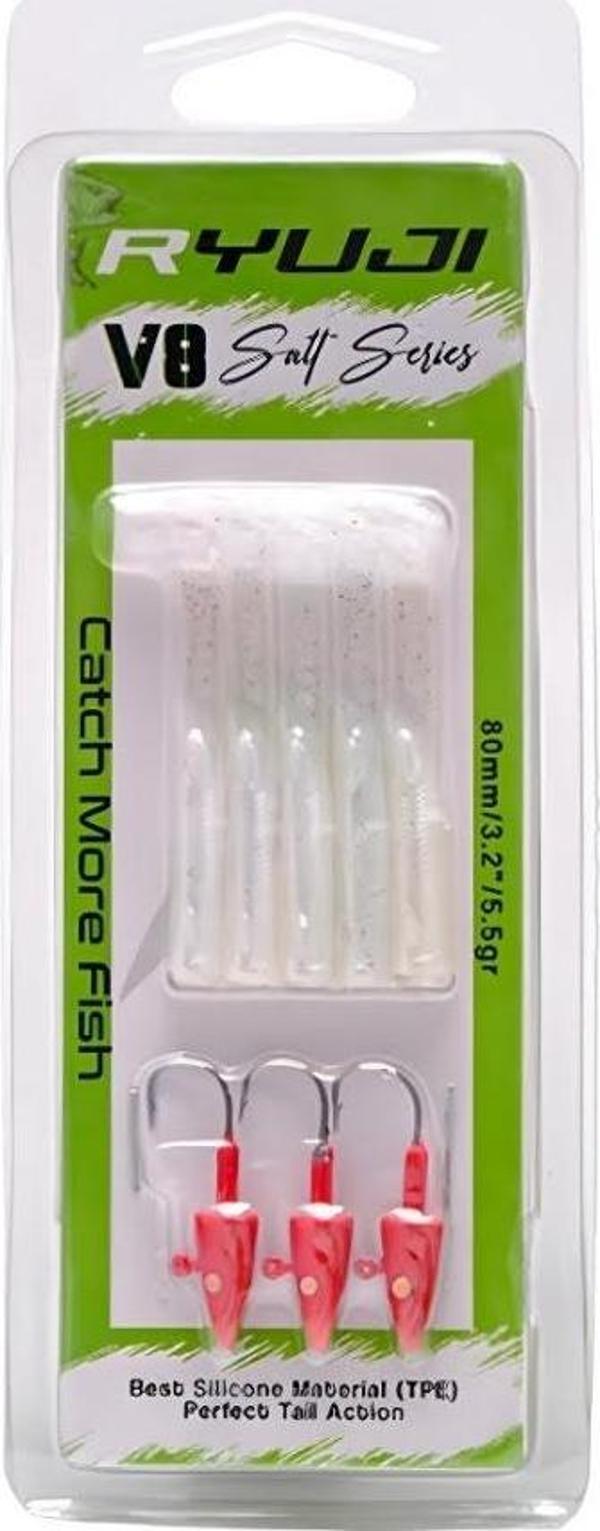 Ryuji V8 Salt 8cm 5,5gr Silikon Yem White Silver - Image 1