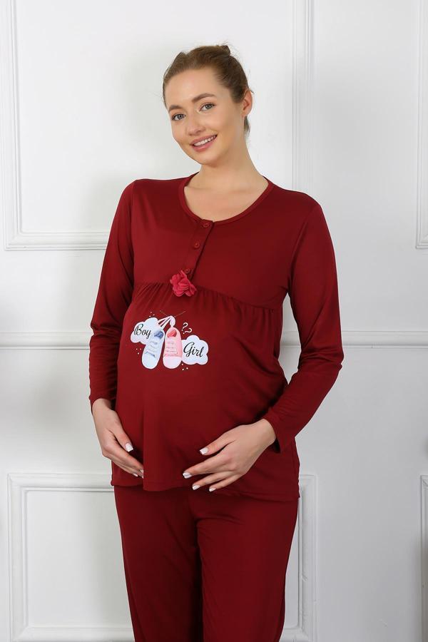 Celira Kadın Uzun Kol Hamile Lohusa Pijama Takımı Bordo 45501 - Image 1