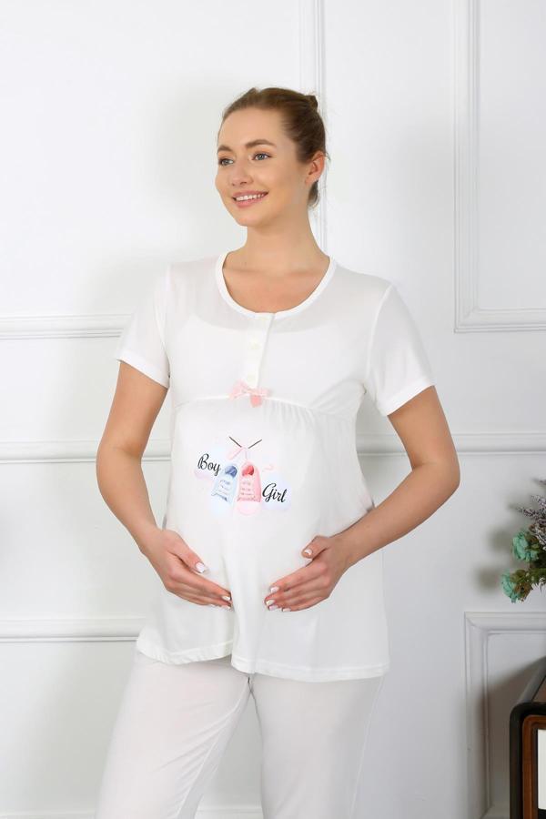 Celira Kadın Kısa Kol Hamile Lohusa Pijama Takımı Ekru 45210 - Image 1