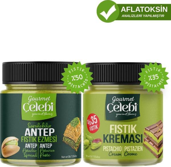 Gourmet Çelebi Antep Fıstık Ezmesi & Antep Fıstık Kreması – İkili Avantaj Paketi (200 Gr X 2) - Image 1
