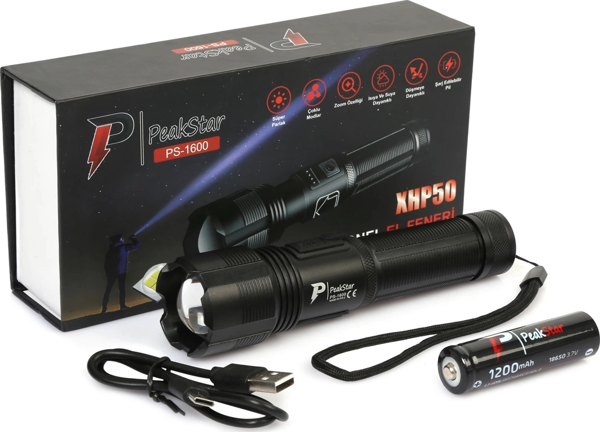 Ps-1600 Süper Parlak Led Zoomlu 5 Mod Su Geçirmez Profesyonel Kamp Bekçi Avcı Feneri - Image 1