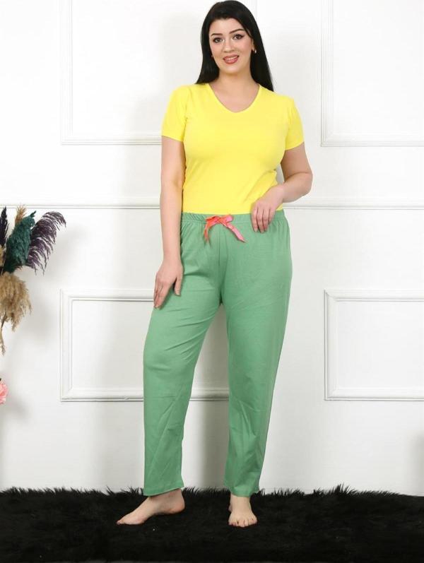 Celira Kadın Pamuklu Büyük Beden Yeşil Alt Pijama - Image 1