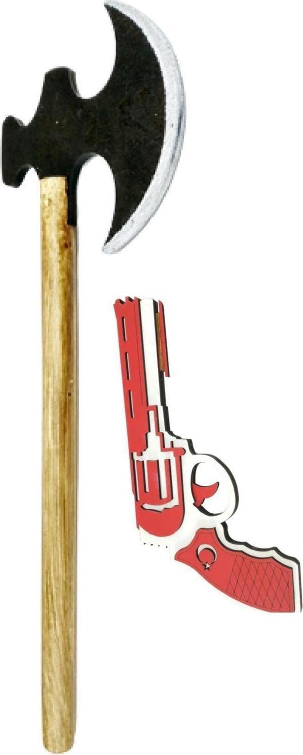 Ahtek 2'li Ahşap Oyuncak Seti Balta + Lastik Atan Tabanca - Image 1