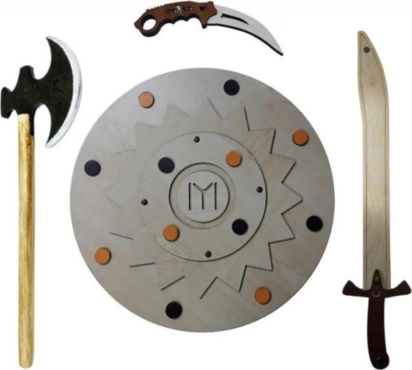 Ahtek 4'lü Kalkan Balta Kılıç Karambit Ahşap Oyuncak Seti - Image 1