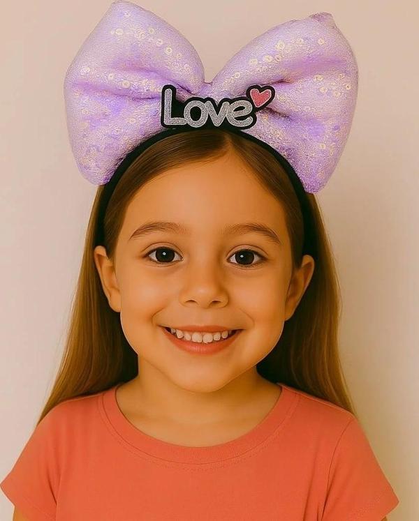 Nessiworld LED Işıklı Love Yazılı Mor Fiyonk Taç – Kız Çocuk Parti Tacı - Image 1