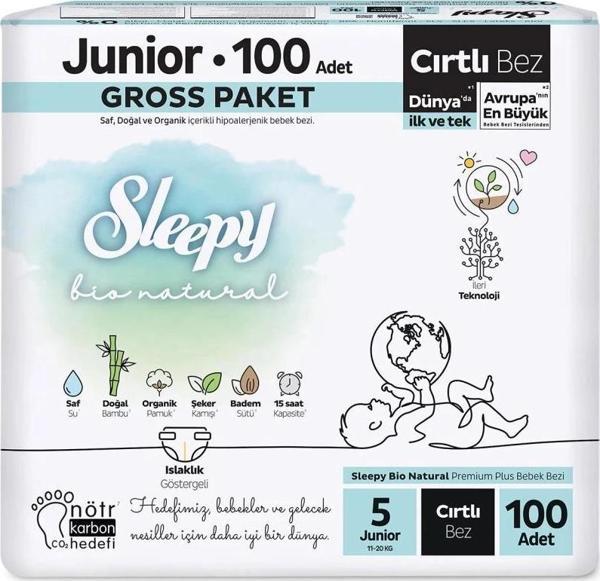 Nessiworld Sleepy Bio Natural Bebek Bezi Gross Paket 5 Beden 100 Adet - Image 1