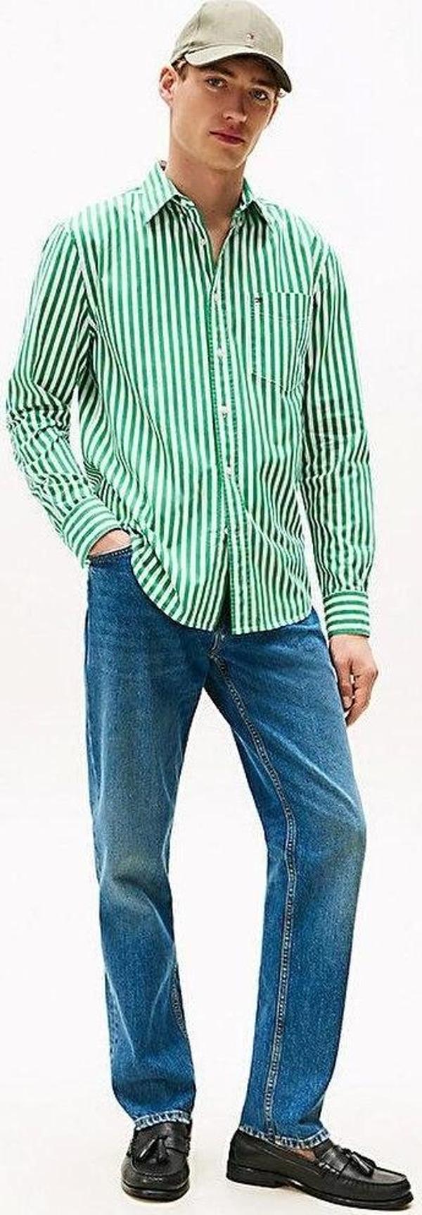 Tommy Hilfiger Erkek Flex Poplin Bold Yeşil  Gömlek MW0MW394510CD - Image 1