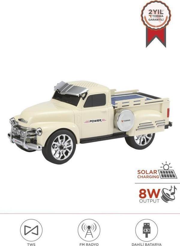 Torima D54 Bej Pickup Araba Bluetooth Hoparlör Güneş Enerjili Speaker - Image 1