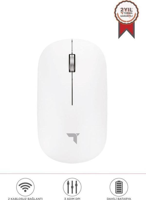 Torima TM-19 Beyaz Çift Modlu Sessiz Kablosuz Mouse Fare - Image 1