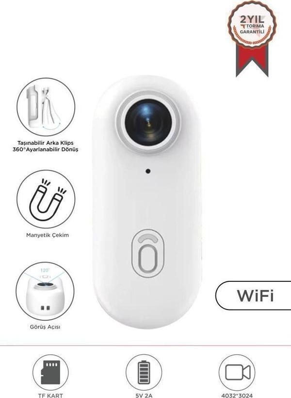 Torima CMR-34 Beyaz 4K Kayıt, Geniş Açı,Manyetik ve Klips Tasarımlı Giyilebilir Aksiyon ve Motosiklet Kamerası  - Image 1