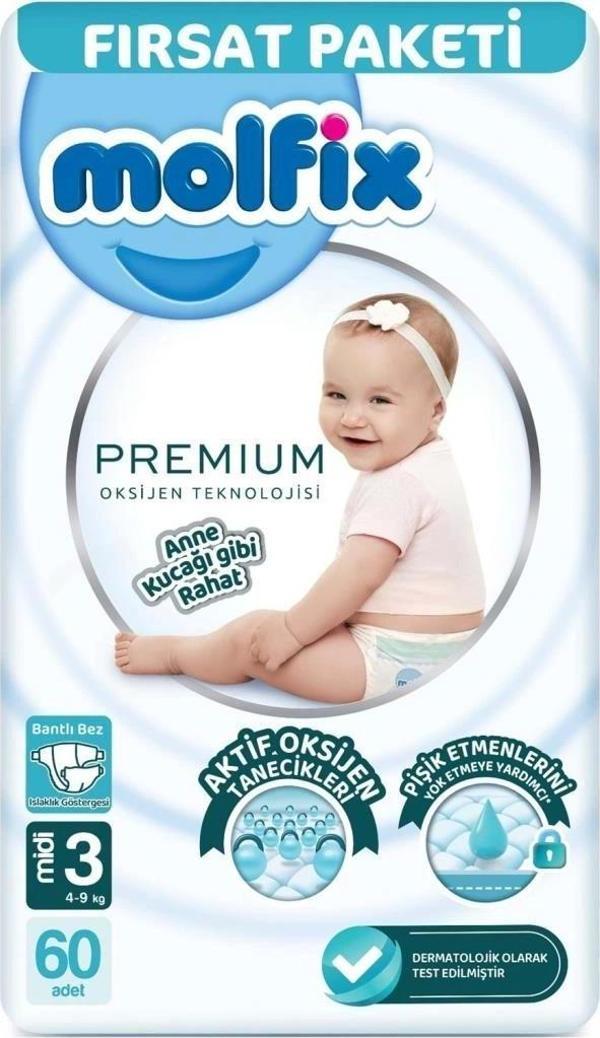 Nessiworld Molfix Premium Bebek Bezi Fırsat Paketi 3 Beden 4-9 Kg 60 Adet - Image 1
