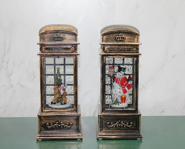 Telefon Kulübesi Tasarımı Yılbaşı Temalı Işıklı Müzikli Kar Küresi 3210 - Image 1