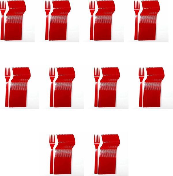 Plastik Kırmızı Renkli Lüx Parti Doğum Günü Çatal - 18 Cm. - 25 Adetlik 10 Paket - Image 1