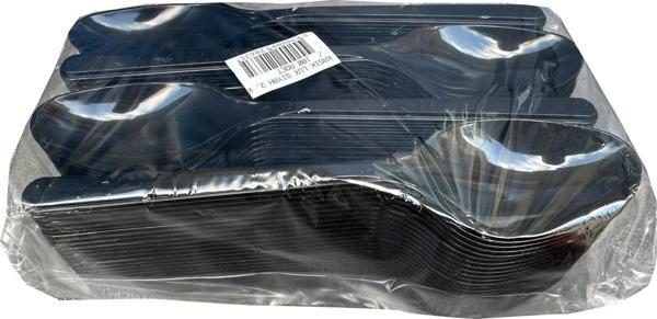 Plastik Siyah Kaşık - Parti Davet Piknik Çorba Yemek Kaşığı - 18 Cm. - 100'lü Paket - Image 1