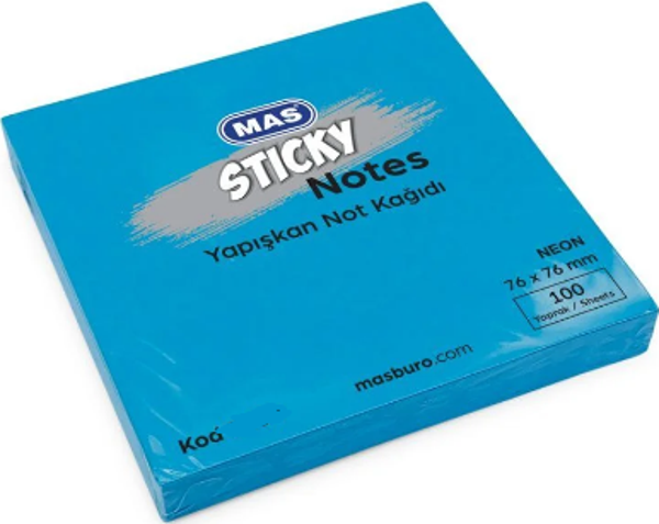 Mas Yapışkanlı Not Kağıdı 76X76 Neon 100 Sayfa Mavi 3658M (12 Li Paket) - Image 1