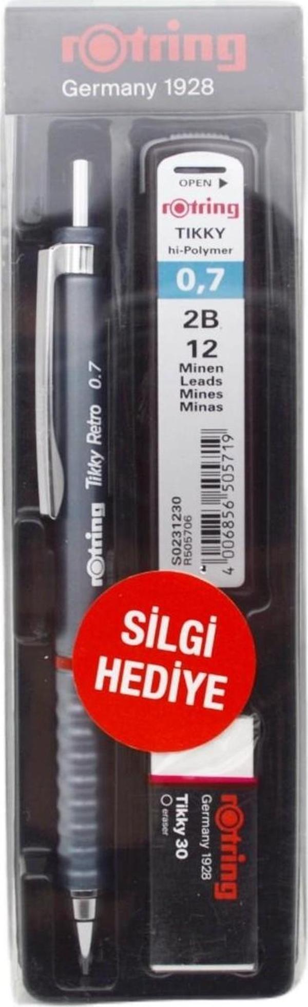 Rotring Okul Seti Versatil Kalem + Min Silgi Hediyeli Tikky Retro 0.7 Gri - Image 1