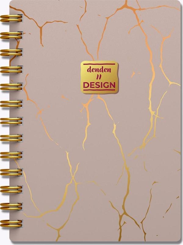 Denden Altın Seri Spiralli Not Defteri Mermer Bej 17X24Cm Çizgili - Image 1
