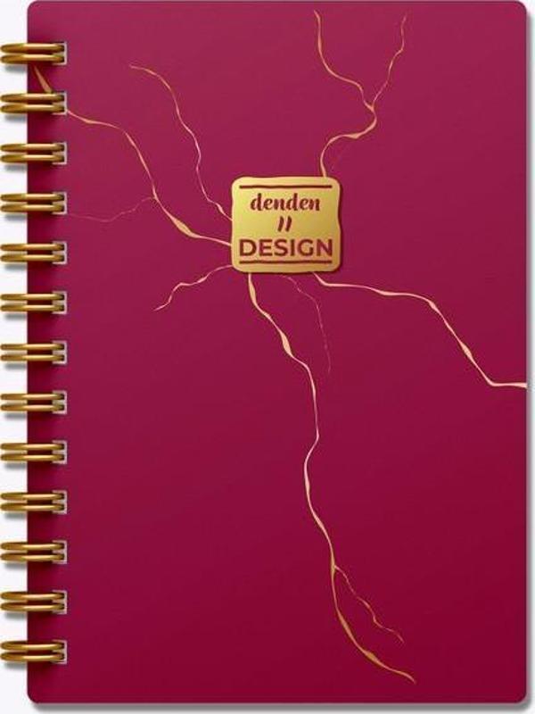 Denden Altın Seri Spiralli Not Defteri Mermer Kırmızı 17X24Cm Çizgili - Image 1