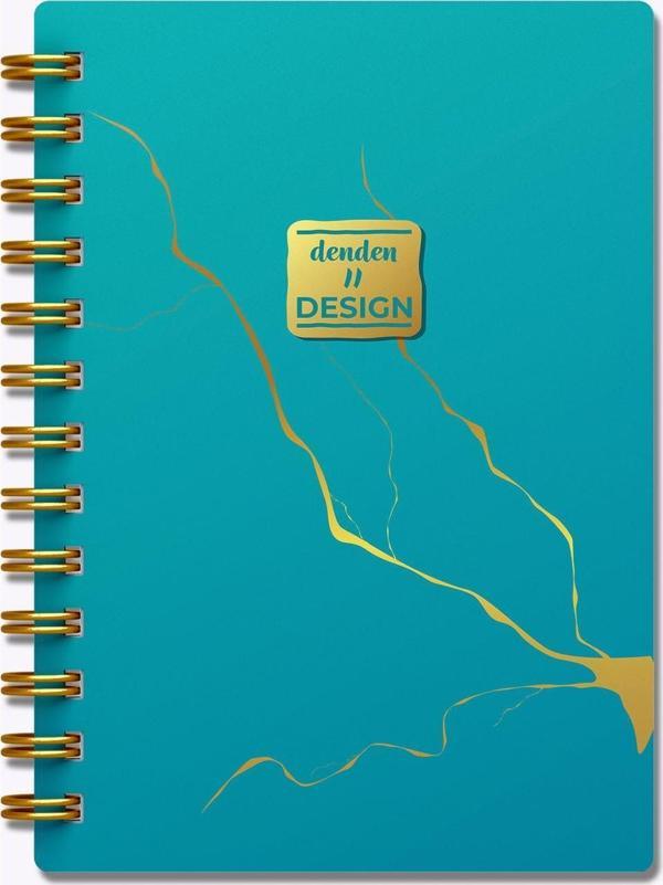 Denden Altın Seri Spiralli Not Defteri Mermer Turkuaz 17X24Cm Çizgili - Image 1