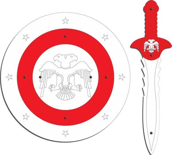 Ahtek Ahşap Oyuncak Seti 2’li, Çift Başlı Kartal Figürlü Kalkan Ve - Image 1