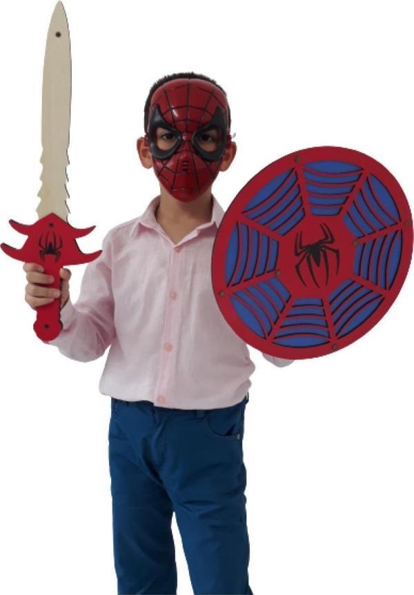 Ahtek Ahşap Oyuncak Seti 3’lü, Spider-man Örümcek Adam Kalkanı, Kılıcı Ve Maskesi - Image 1